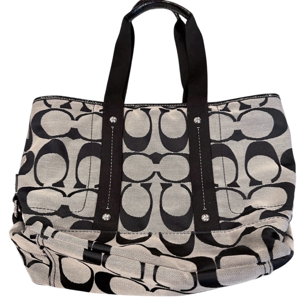 Coach Kyra Signature large beige and black canvas tote F18855 - Picture 2 of 13